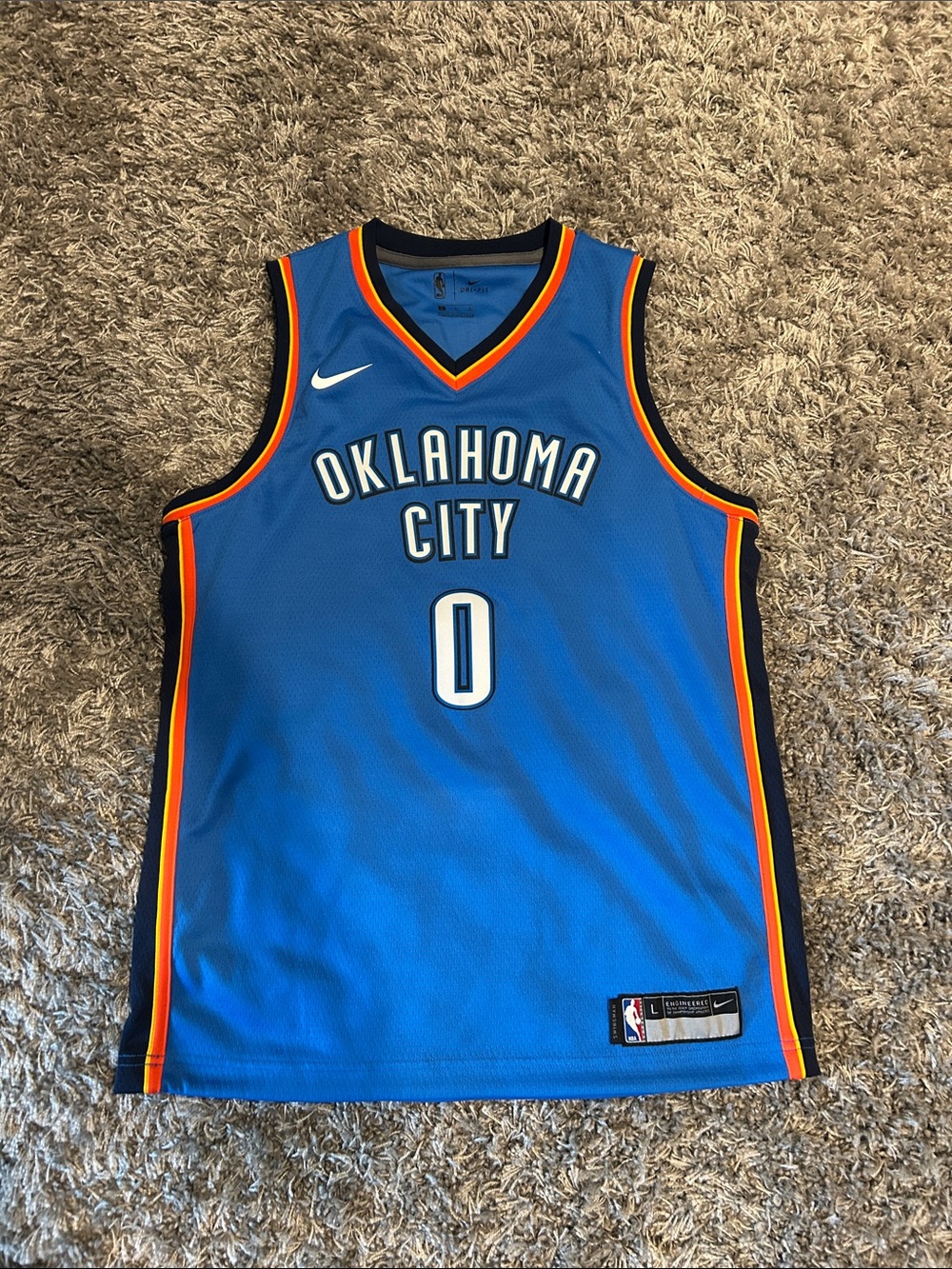 Nike Blue Oklahoma City Thunder #0 Jersey with Orange and Black Trim